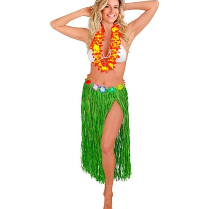 E-Carnavalskleding.nl Hawaiirokje groen met bloemenriem 80cm Eva