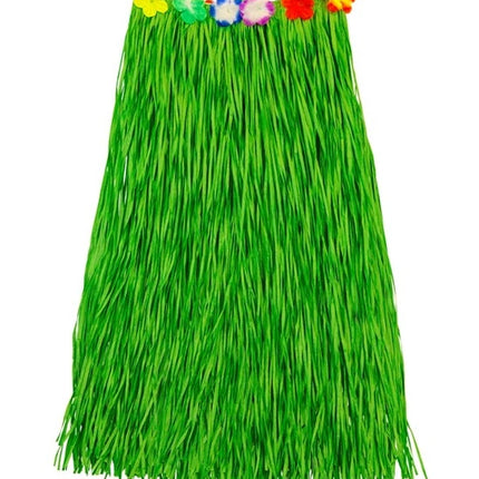 E-Carnavalskleding.nl Hawaiirokje groen met bloemenriem 80cm Eva