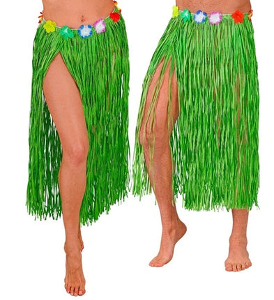 E-Carnavalskleding.nl Hawaiirokje groen met bloemenriem 80cm Eva