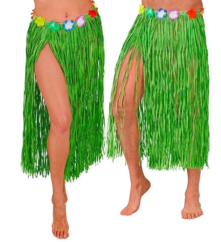 E-Carnavalskleding.nl Hawaiirokje groen met bloemenriem 80cm Eva
