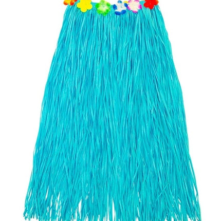E-Carnavalskleding.nl Hawaiirokje lichtblauw met bloemenriem 80cm Pim
