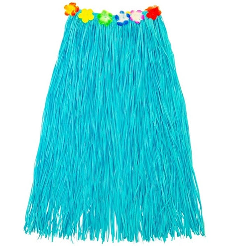 E-Carnavalskleding.nl Hawaiirokje lichtblauw met bloemenriem 80cm Pim