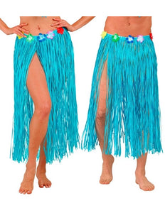 E-Carnavalskleding.nl Hawaiirokje lichtblauw met bloemenriem 80cm Pim