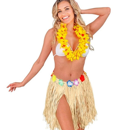 E-Carnavalskleding.nl Hawaiirokje naturel met bloemenriem 40cm Luuk