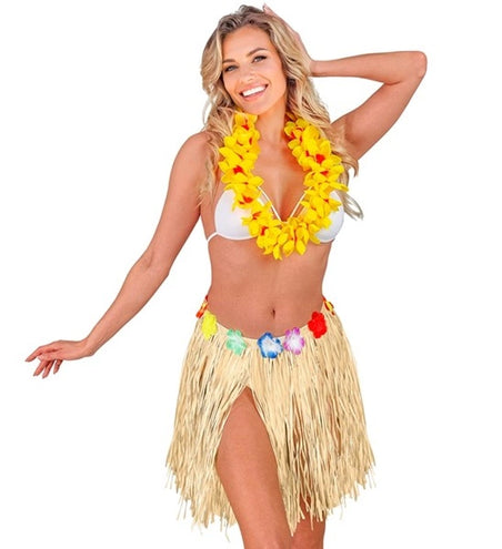E-Carnavalskleding.nl Hawaiirokje naturel met bloemenriem 40cm Luuk