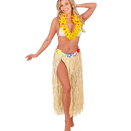 E-Carnavalskleding.nl Hawaiirokje naturel met bloemenriem 80cm Ruben
