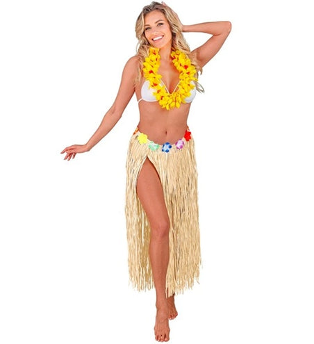 E-Carnavalskleding.nl Hawaiirokje naturel met bloemenriem 80cm Ruben