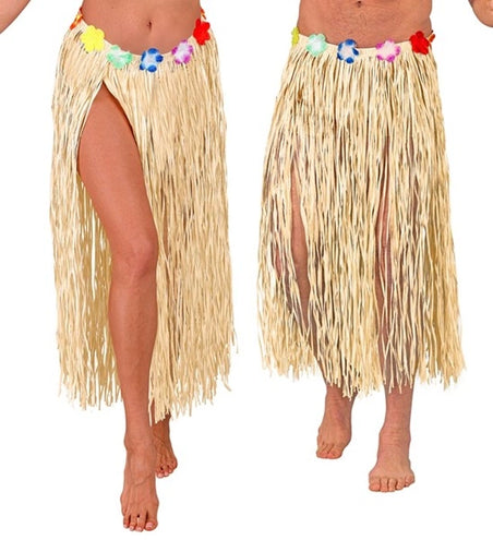 E-Carnavalskleding.nl Hawaiirokje naturel met bloemenriem 80cm Ruben