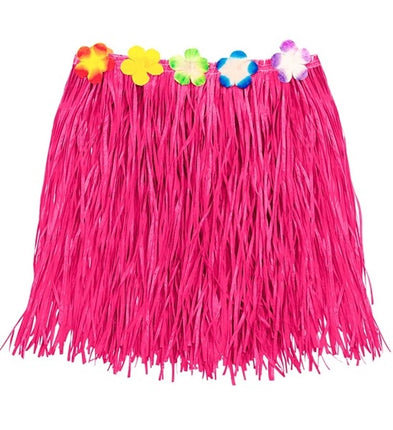 E-Carnavalskleding.nl Hawaiirokje roze met bloemenriem 40cm Sophie