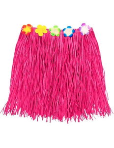 E-Carnavalskleding.nl Hawaiirokje roze met bloemenriem 40cm Sophie