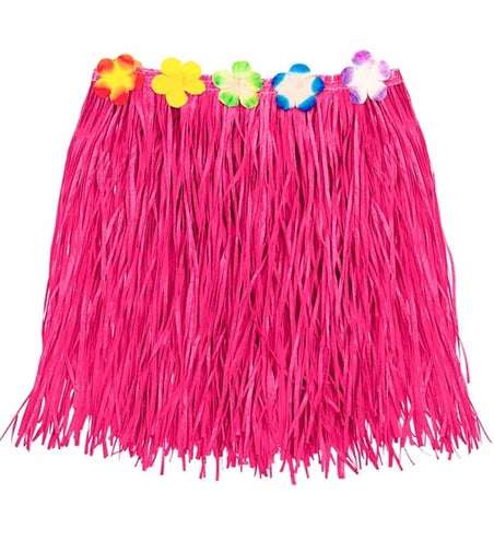 E-Carnavalskleding.nl Hawaiirokje roze met bloemenriem 40cm Sophie