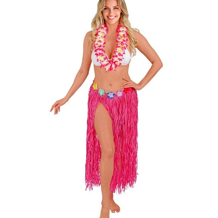 E-Carnavalskleding.nl Hawaiirokje roze met bloemenriem 80cm Mees
