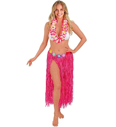 E-Carnavalskleding.nl Hawaiirokje roze met bloemenriem 80cm Mees