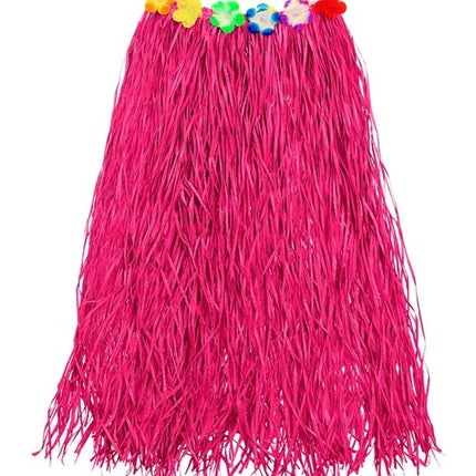 E-Carnavalskleding.nl Hawaiirokje roze met bloemenriem 80cm Mees