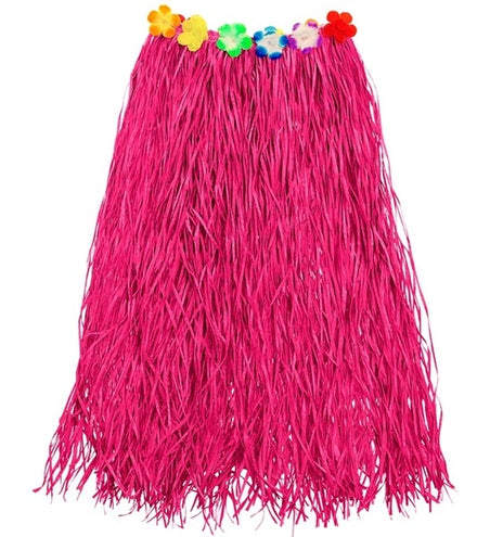 E-Carnavalskleding.nl Hawaiirokje roze met bloemenriem 80cm Mees