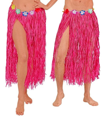 E-Carnavalskleding.nl Hawaiirokje roze met bloemenriem 80cm Mees
