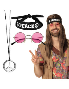 E-Carnavalskleding.nl Hippie accessoire set Peace deluxe