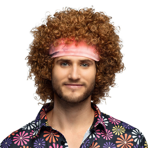 E-Carnavalskleding.nl Hippie pruik groove bruin krullen