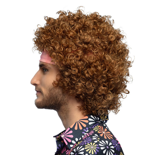 E-Carnavalskleding.nl Hippie pruik groove bruin krullen