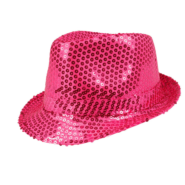 E-Carnavalskleding.nl Hoed Popstar sequins fuchsia
