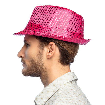 E-Carnavalskleding.nl Hoed Popstar sequins fuchsia