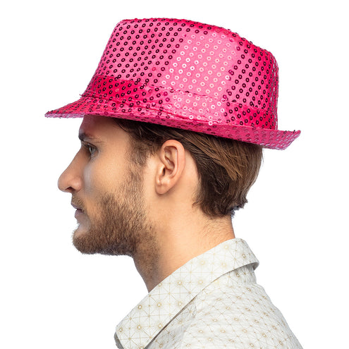 E-Carnavalskleding.nl Hoed Popstar sequins fuchsia