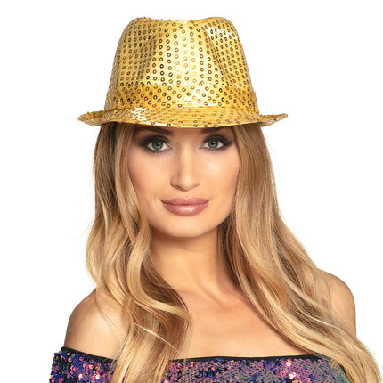 E-Carnavalskleding.nl Hoed Popstar sequins goud