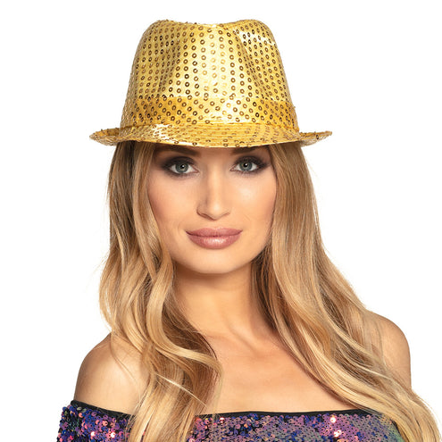 E-Carnavalskleding.nl Hoed Popstar sequins goud