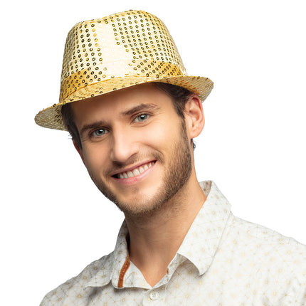 E-Carnavalskleding.nl Hoed Popstar sequins goud