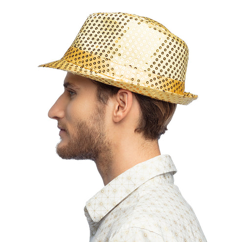 E-Carnavalskleding.nl Hoed Popstar sequins goud