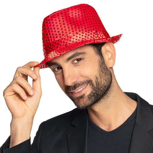 E-Carnavalskleding.nl Hoed Popstar sequins rood
