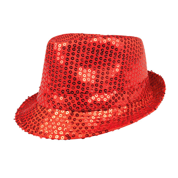 E-Carnavalskleding.nl Hoed Popstar sequins rood