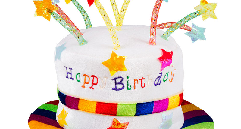 E-Carnavalskleding.nl Hoed regenboog cake 'Happy Birthday'