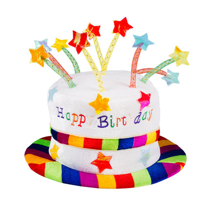 E-Carnavalskleding.nl Hoed regenboog cake 'Happy Birthday'