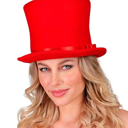 E-Carnavalskleding.nl Hoge hoed rood Maud top kwaliteit