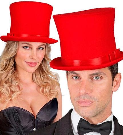 E-Carnavalskleding.nl Hoge hoed rood Maud top kwaliteit