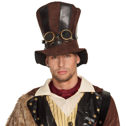 E-Carnavalskleding.nl Hoge hoed steampunk bruin Starepunk