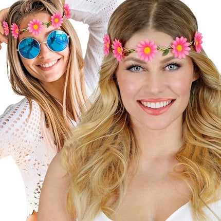 E-Carnavalskleding.nl Hoofdband bloemen roze Noah