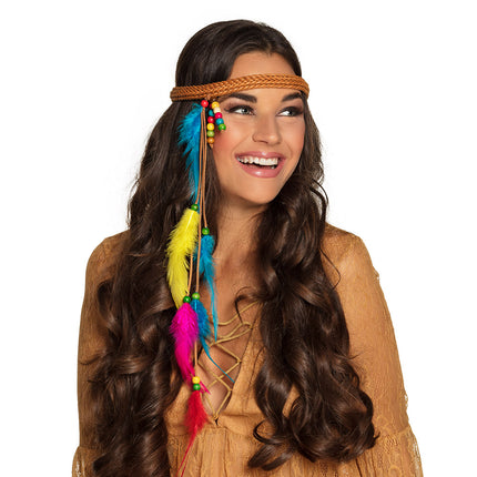 E-Carnavalskleding.nl Hoofdband Hippie met veren