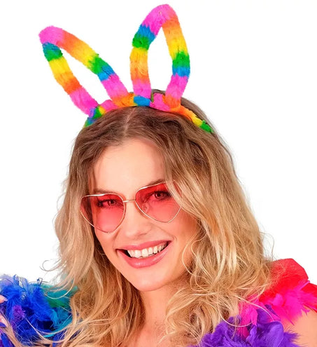 E-Carnavalskleding.nl Hoofdband konijn regenboog met lampje Siem