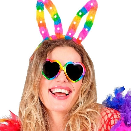 E-Carnavalskleding.nl Hoofdband konijn regenboog met lampje Siem