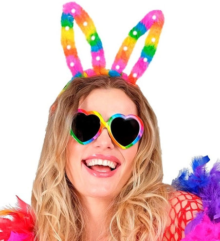 E-Carnavalskleding.nl Hoofdband konijn regenboog met lampje Siem