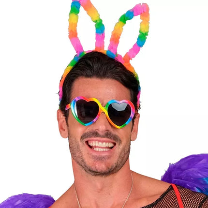 E-Carnavalskleding.nl Hoofdband konijn regenboog met lampje Siem