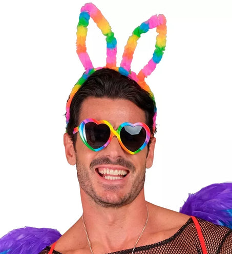 E-Carnavalskleding.nl Hoofdband konijn regenboog met lampje Siem