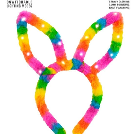 E-Carnavalskleding.nl Hoofdband konijn regenboog met lampje Siem