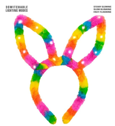 E-Carnavalskleding.nl Hoofdband konijn regenboog met lampje Siem