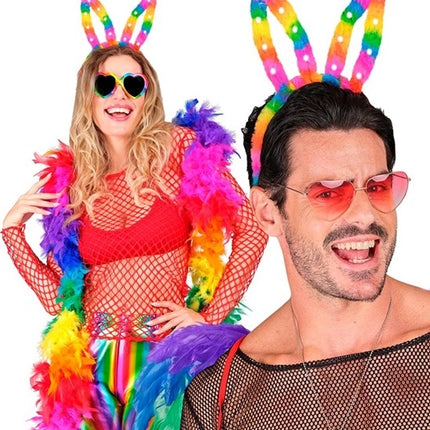 E-Carnavalskleding.nl Hoofdband konijn regenboog met lampje Siem