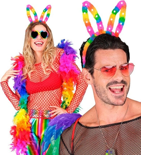 E-Carnavalskleding.nl Hoofdband konijn regenboog met lampje Siem