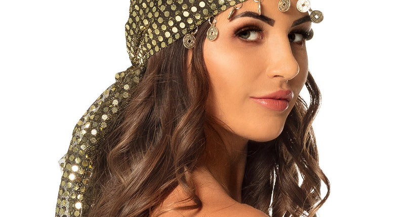 E-Carnavalskleding.nl Hoofddoek gipsy zigeunerin goud pailletten