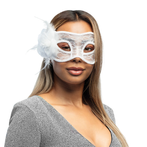 E-Carnavalskleding.nl Kanten masker Mystique wit
